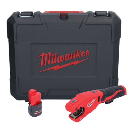 Coupe-tube en acier inoxydable sur batterie Milwaukee M12 PCSS-251C 12 V 12 - 28 mm + 1x batterie 2,5 Ah + étui - sans chargeur