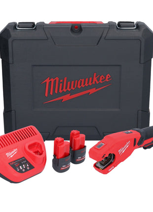 Milwaukee M12 PCSS-252C cortatubos de acero inoxidable a batería 12 V 12 - 28 mm + 2x baterías 2,5 Ah + cargador + estuche