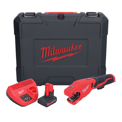 Milwaukee M12 PCSS-501C cortatubos de acero inoxidable a batería 12 V 12 - 28 mm + 1x batería 5,0 Ah + cargador + estuche