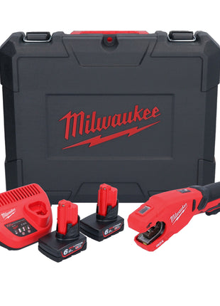 Cortatubos de acero inoxidable a batería Milwaukee M12 PCSS-602C 12 V 12 - 28 mm + 2x baterías 6,0 Ah + cargador + estuche