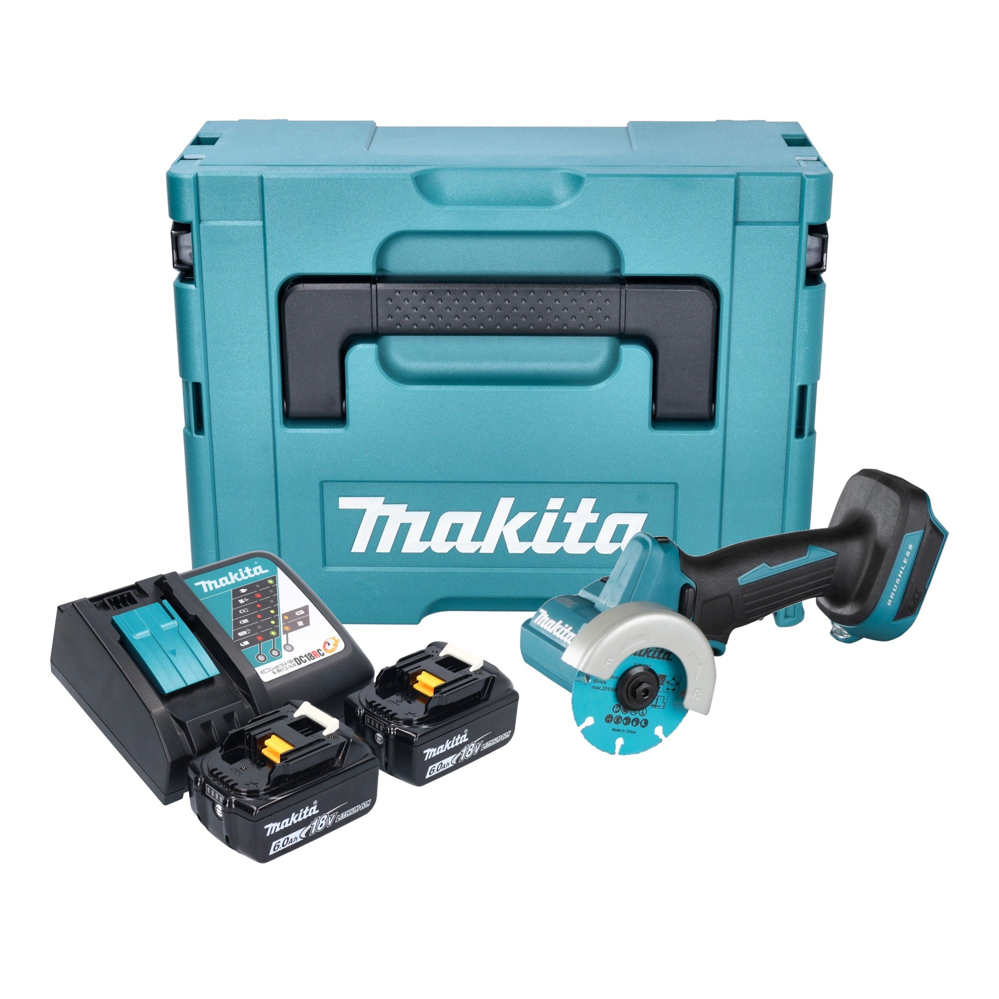 Makita DMC 300 RGJ Akku Winkelschleifer 18 V 76 mm Brushless 2x Akku 6 0 Ah Ladegeraet Makpac 0 - toolbrothers