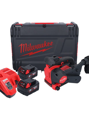 Lijadora de banda a batería Milwaukee M18 FBTS75-502X 18 V 75 x 457 mm sin escobillas + 2x batería 5,0 Ah + cargador + caja HD