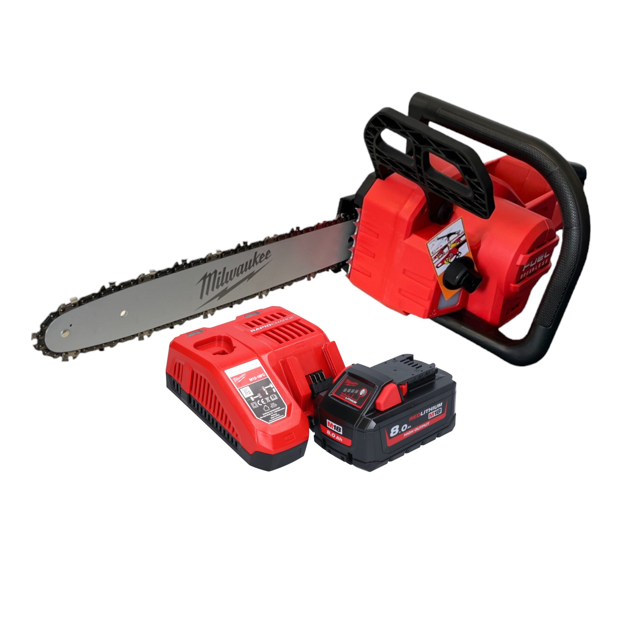 Milwaukee M18 FCHS 801 Akku Kettensaege 18 V 40 cm Brushless 1x Akku 8 0 Ah Ladegeraet 0 - toolbrothers
