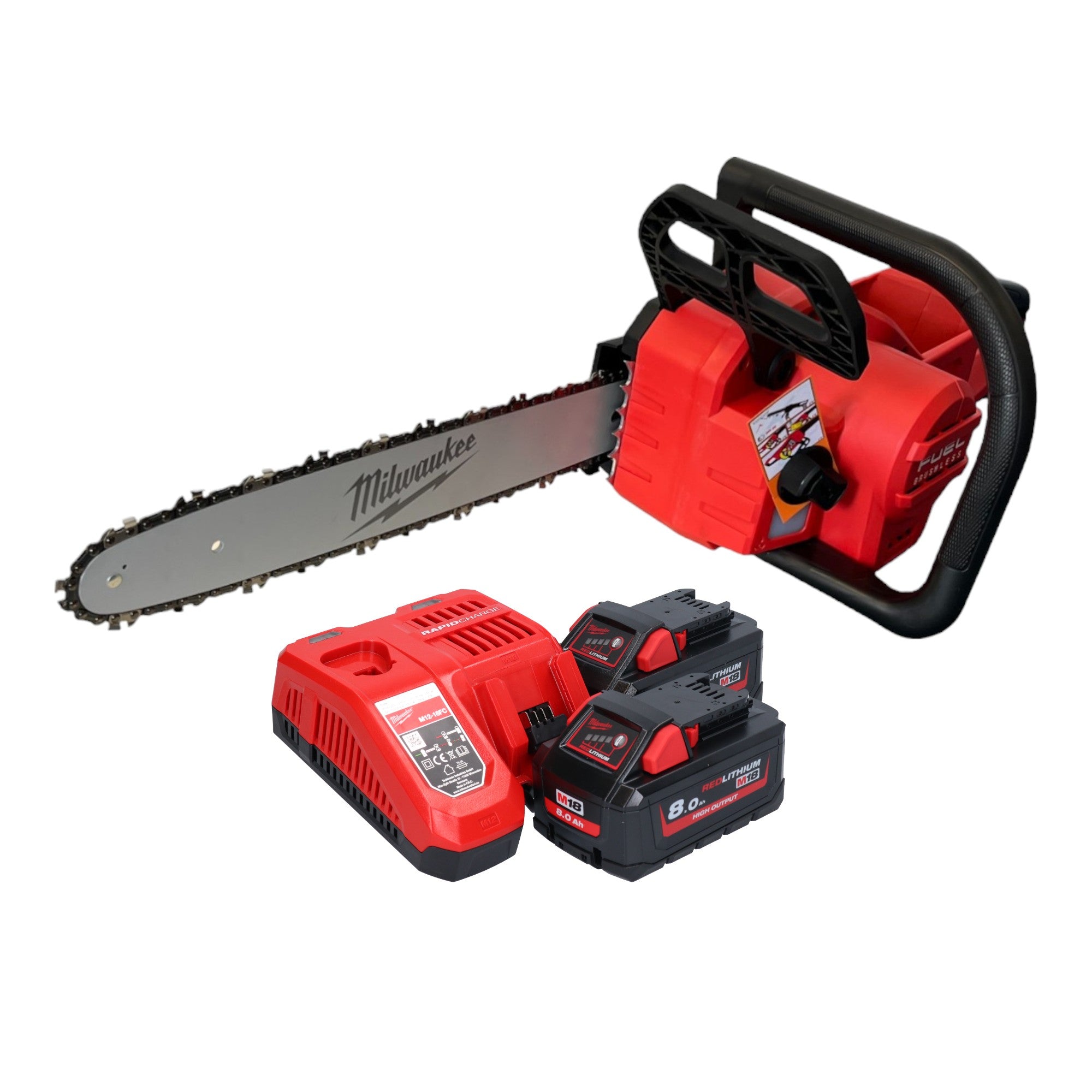 Milwaukee M18 FCHS 802 Akku Kettensaege 18 V 40 cm Brushless 2x Akku 8 0 Ah Ladegeraet 0 - toolbrothers