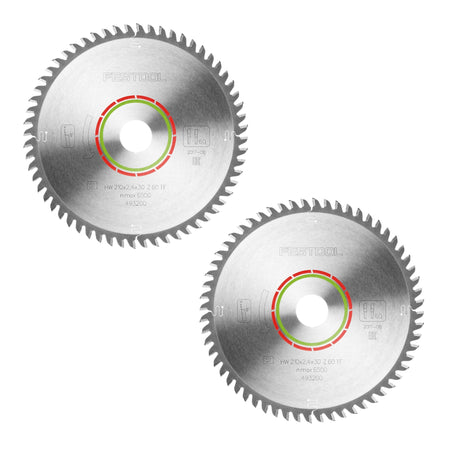 Festool HW 210x2,4x30 TF60 Lame circulaire LAMINATE/HPL 2 pces ( 2x 493200 ) 210 x 2,4 x 30 mm 60 dents pour stratifiés, panneaux revêtus, verre acrylique, panneaux de résine mélaminée et matériaux minéraux