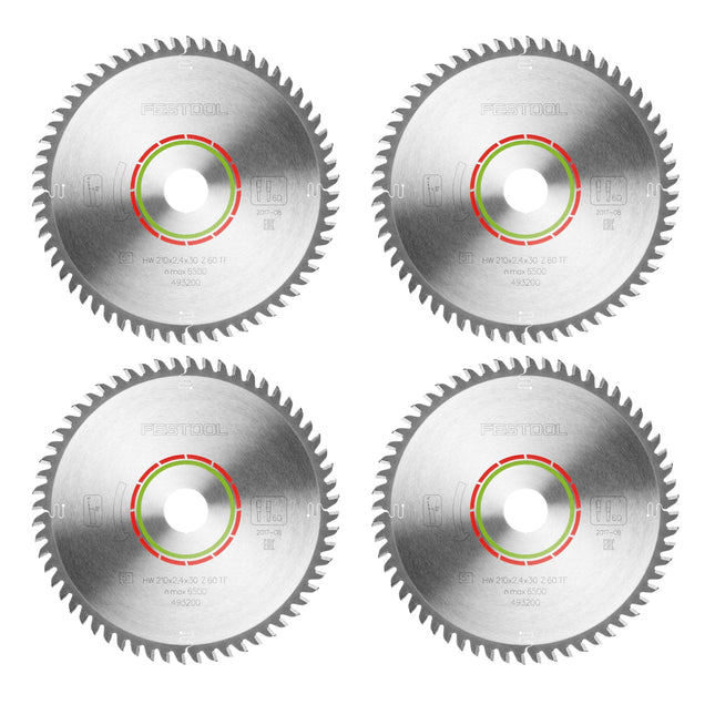 Lama circolare Festool HW 210x2,4x30 TF60 LAMINATO/HPL 4 pz. ( 4x 493200 ) 210 x 2,4 x 30 mm 60 denti per laminato, pannelli rivestiti, vetro acrilico, pannelli in resina melaminica e materiali a superficie solida