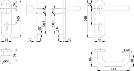 HOPPE set di rosette corte Paris E58/353KH/138 acciaio inox F69 ( 3000203107 )