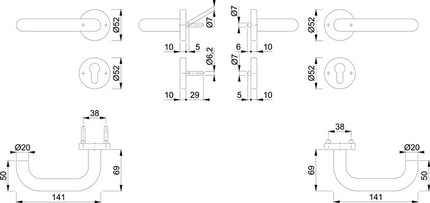Juego de protección contra incendios HOPPE París FS-E138/42H/42HS acero inoxidable de montaje en superficie F69 D/D ( 3000203110 )