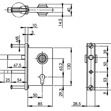 Serrure à grille AMF 107 dimension de l'axe 50 mm galvanisée ( 3311021048 )