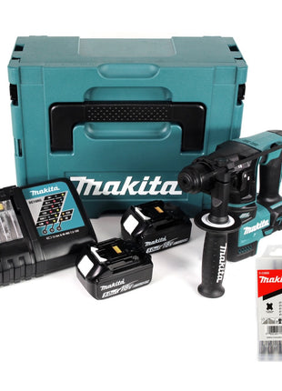 Makita DHR 171 RTJ 18 V 2-stufig Brushless Akku Bohrhammer SDS Plus + 2x Akku 5,0Ah + Ladegerät + 5 tlg. Hartmetall Bohrer Set + Makpac - Toolbrothers