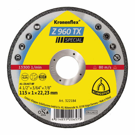 Disco de corte KLINGSPOR Z 960 TX D125x1mm recto ( 4000841022 )