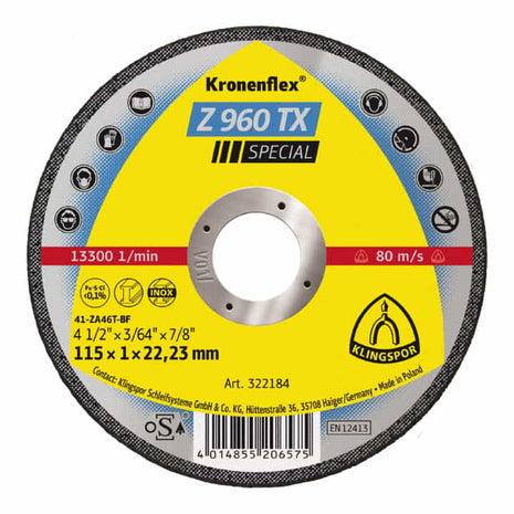 Disco de corte KLINGSPOR Z 960 TX D125x1mm recto (4000841022)