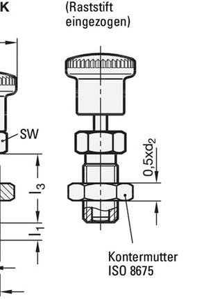 Perno de bloqueo GANTER GN 817 d1 10 mm d2 M 16 x 1,5 mm l1 12 mm (4601001396)