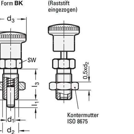 GANTER indexing plunger GN 817 d1 10 mm d2 M 16 x 1.5 mm l1 12 mm ( 4601001396 )