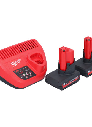 Amoladora recta a batería Milwaukee M12 FDGS-502 12 V 6/8 mm sin escobillas + 2x baterías 5,0 Ah + cargador