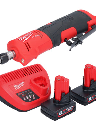 Amoladora recta a batería Milwaukee M12 FDGS-602 12 V 6/8 mm sin escobillas + 2x baterías 6,0 Ah + cargador