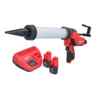 Pistola de cartuchos a batería Milwaukee M12 PCG/400A-202 12 V 400 ml + 2x baterías 2,0 Ah + cargador