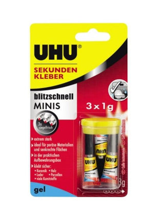 UHU superpegamento ultrarrápido MINIS gel 3x 1 g (4000353355)