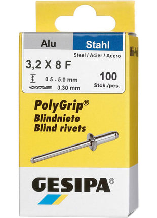 Remache ciego GESIPA Vástago de remache PolyGrip® dxl 3,2 x 8 mm (4000813757)