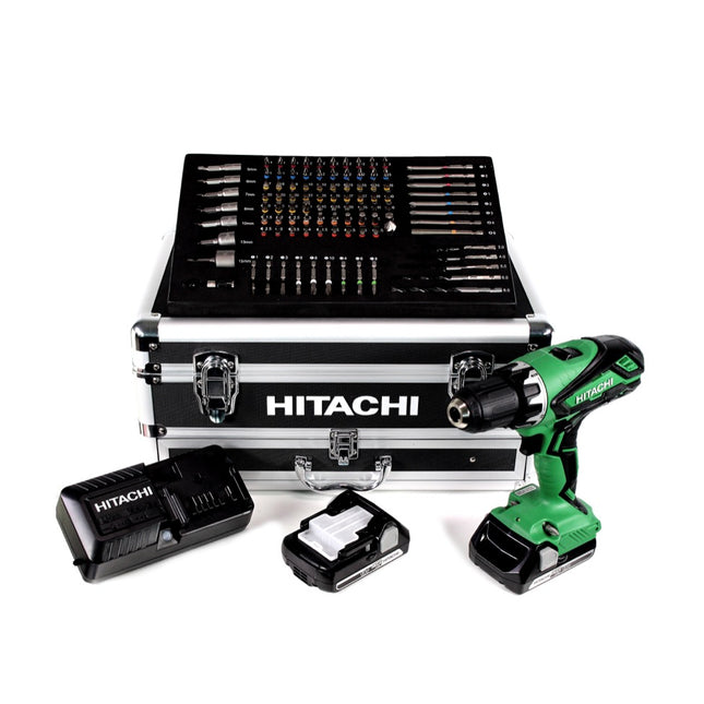 Hitachi KC 18 DJLF 18V Akku Bohrschrauber + 2x 2,5 Ah Akkus mit Ladegerät + 100-teiliges Schraub- und Bohr-Set + hochwertiger Aluminium Transportkoffer - Toolbrothers