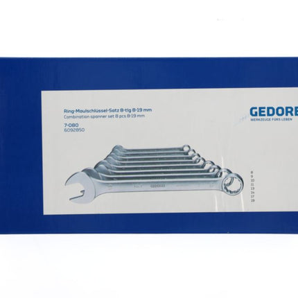 GEDORE Zestaw kluczy płasko-oczkowych 7-080 8-częściowy Szerokość klucza płaskiego 8-19 mm ( 4000823621 )