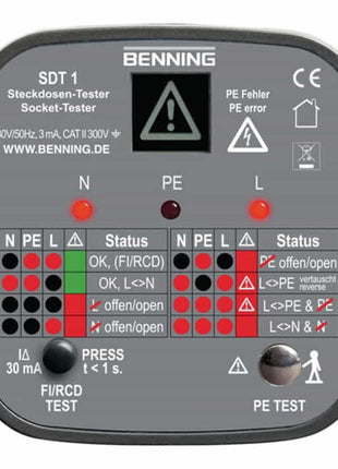 Probador de enchufes BENNING SDT 1 para comprobar enchufes con contacto de protección (4000828811)