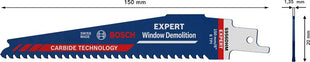 Lame de scie sabre BOSCH Expert Window Demolition S 956 DHM Longueur 150 mm Largeur 6 mm ( 4000837427 )