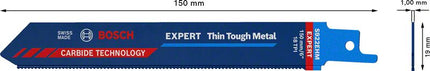 BOSCH reciprocating saw blade Expert Thin Tough Metal length 150 mm width 19 mm ( 4000837494 )
