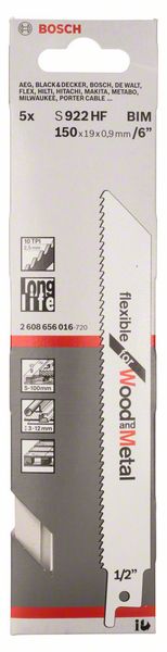 Hoja de sierra de sable BOSCH S 922 HF Longitud 150 mm Anchura 19 mm ( 4000837544 )