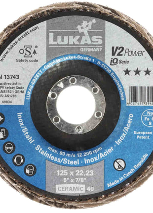 Arandela dentada LUKAS V2 POWER CER Ø 125 mm grano 40 plana (4000840349)