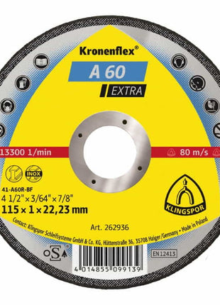 KLINGSPOR disco de corte A 60 Extra D115x1mm recto (4000841304)