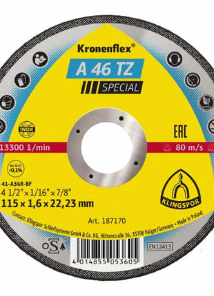 Disco de corte KLINGSPOR A 46 TZ Special D115x1,6mm recto (4000841482)