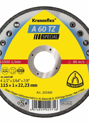 Disco de corte KLINGSPOR A 60 TZ Special D115x1mm recto (4000841492)