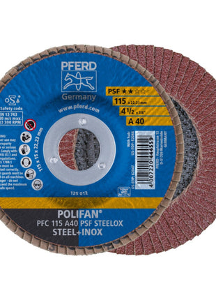 Arandela dentada PFERD POLIFAN A PSF STEELOX Ø 115 mm grano 40 cónica (4000842590)