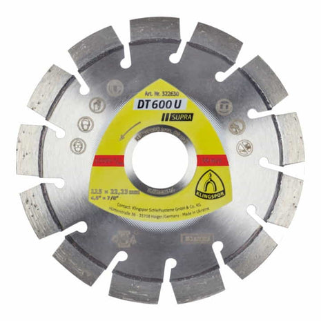 KLINGSPOR Disque à tronçonner diamant DT 600 U Supra D. 125 mm perçage 22,23 mm ( 4000843519 )