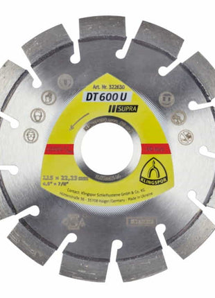 KLINGSPOR Disque à tronçonner diamant DT 600 U Supra D. 230 mm perçage 22,23 mm ( 4000843521 )