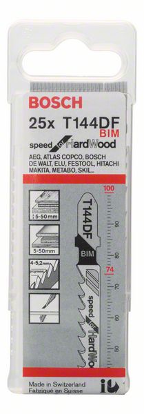 BOSCH jigsaw blade T 144 DF Speed for Hard Wood L.100mm tooth pitch 4-5.2mm ( 8000346036 )