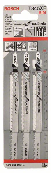 Hoja de sierra de calar BOSCH T 345 XF Progressor para Madera y Metal L.132mm paso entre dientes 2,4-5mm (8000346044)