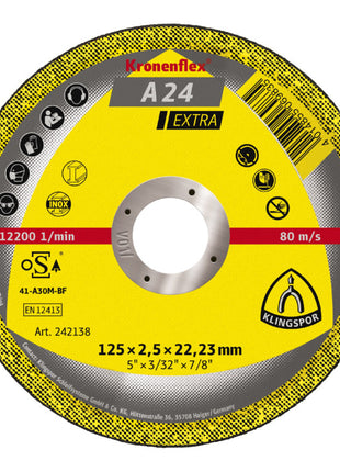 Disco de corte KLINGSPOR A 24 Extra D125xB2.5mm diámetro 22.23mm (8000353729)