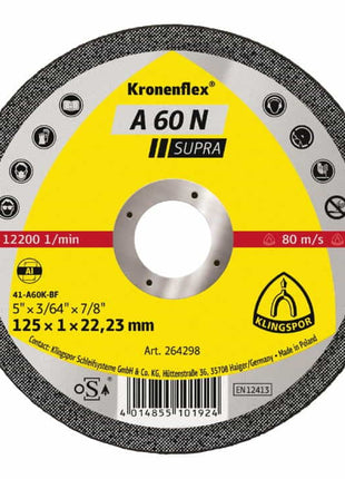 Disco de corte KLINGSPOR A 60 N Supra D115x1mm recto (8000353804)