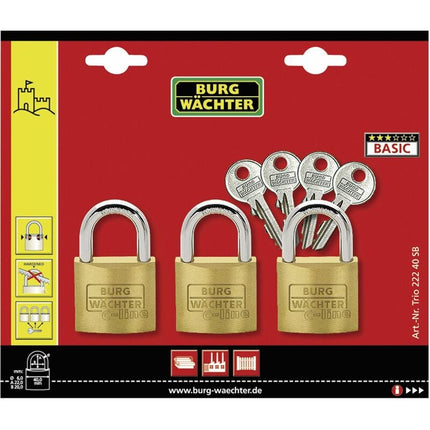 Juego de candados BURG-WÄCHTER Trio 222 40 grosor del grillete 6 mm altura del grillete 22 mm ( 8000428780 )