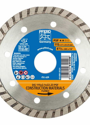 Disco de corte diamantado PFERD DG PSF Ø 230 mm diámetro 22,23 mm (8000429388)