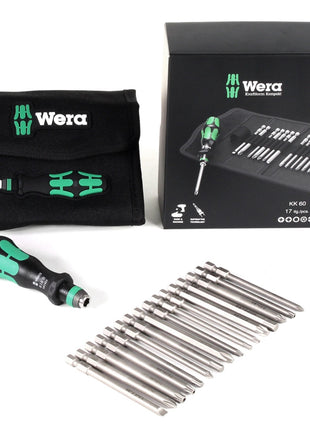 Wera Kraftform Kompakt KK 60 Bit-Schraubendreher 1/4" 17 - tlg. 6,3 mm in Tasche zur Gürtelbefestigung ( 05059295001 ) - Toolbrothers