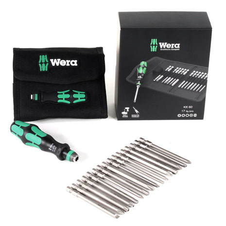 Wera Kraftform Kompakt KK 60 Bit-Schraubendreher 1/4" 17 - tlg. 6,3 mm in Tasche zur Gürtelbefestigung ( 05059295001 ) - Toolbrothers