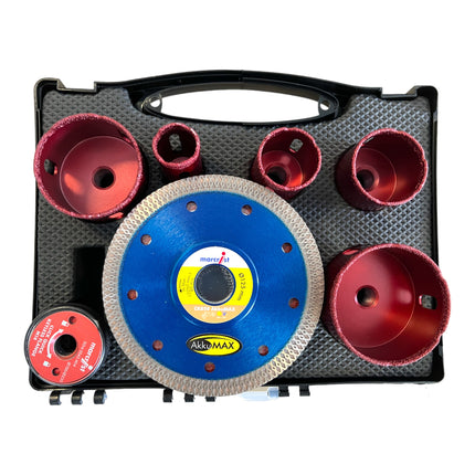 Marcrist complete tile set 125 mm + 1x tile cutter + 5x tile drills + 10x stainless steel cutting disc + 1x quick-change flange ( 3999.101.354 ) + case