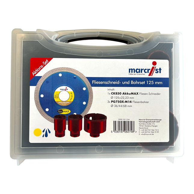Set Marcrist per il taglio e la foratura di piastrelle 125 mm + 1x disco da taglio + 3x punte a secco ( 3999.101.234 ) + valigetta