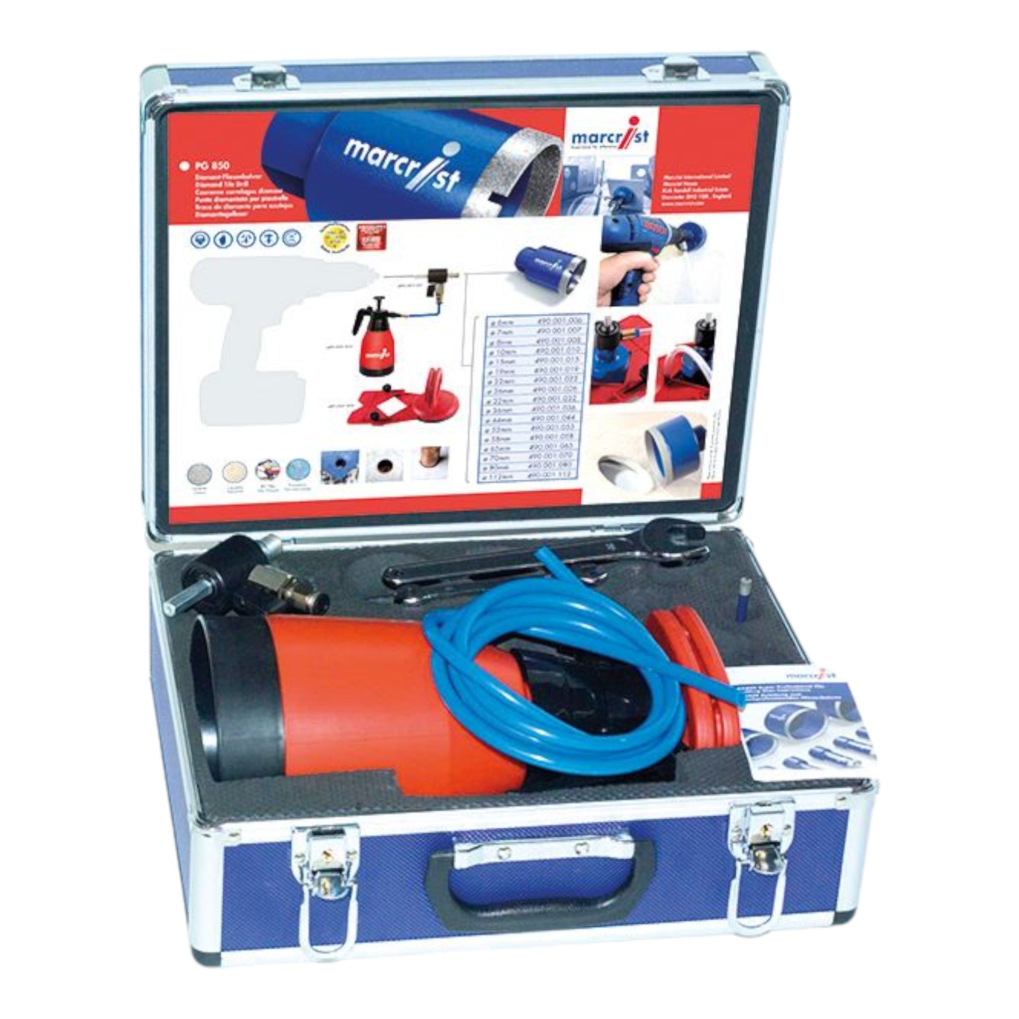 Marcrist PG850 Starter Fliesenleger Set mit PG850 Fliesenbohrkrone 6 mm Wasserdruckflasche Universal Anbohrhilfe 490 001 004 Koffer  2 - toolbrothers