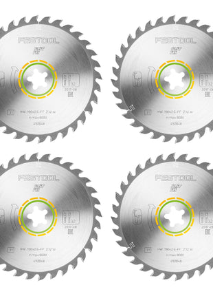 Hoja de sierra circular Festool HW 190x2,6 FF W32 MADERA UNIVERSAL 4 piezas (4x 492048) 190 x 2,6 mm 32 dientes para toda la madera, materiales derivados de la madera, paneles de materiales de construcción, placas de fibra de yeso, plástico blando