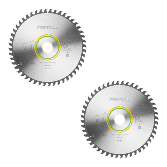 Lama circolare Festool HW 225x2,6x30 W48 LEGNO TAGLIO FINE 2 pezzi ( 2x 488289 ) 225 x 2,6 x 30 mm 48 denti per pannelli di legno, compensato, pannelli multiplex, vetro acrilico, MDF