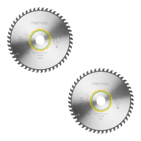 Hoja de sierra circular Festool HW 225x2,6x30 W48 MADERA CORTE FINO 2 piezas (2x 488289) 225 x 2,6 x 30 mm 48 dientes para tableros de bloques, madera contrachapada, tableros multiplex, vidrio acrílico, MDF